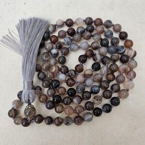 Natural Botswana Agate 108-Bead Meditation Japa Mala Prayer Necklace 42"L+3"tass